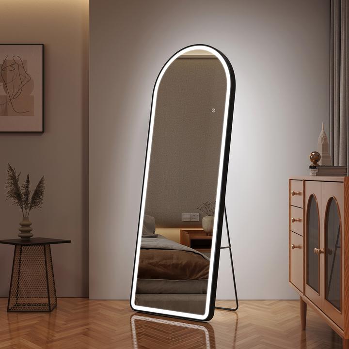 Actual product image Emke Arch Freestanding Mirror with Illumination, 3 Colour Temperatures, Aluminium Frame, 60*160cm, Black (60 x 160 cm)