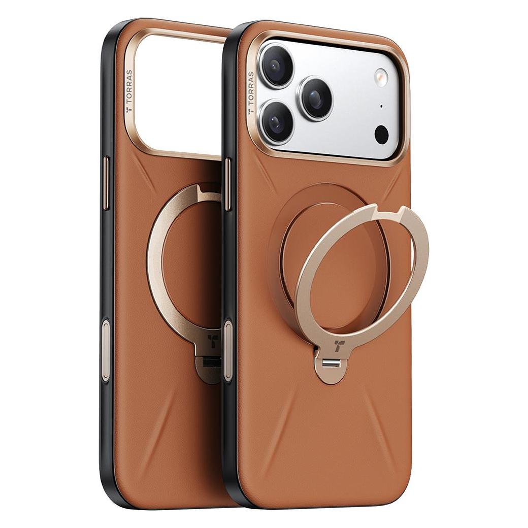 Torras Ostand Spin Vegskin Series (Apple IPhone 17 Pro Max), Smartphone Hülle, Braun
