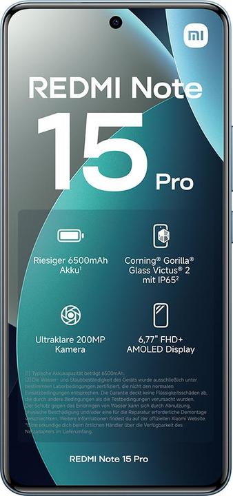 Productafbeelding Xiaomi Redmi Note 15 Pro (256 GB, Blauw, IJsblauw, 6.77", Dubbele SIM, 4G)