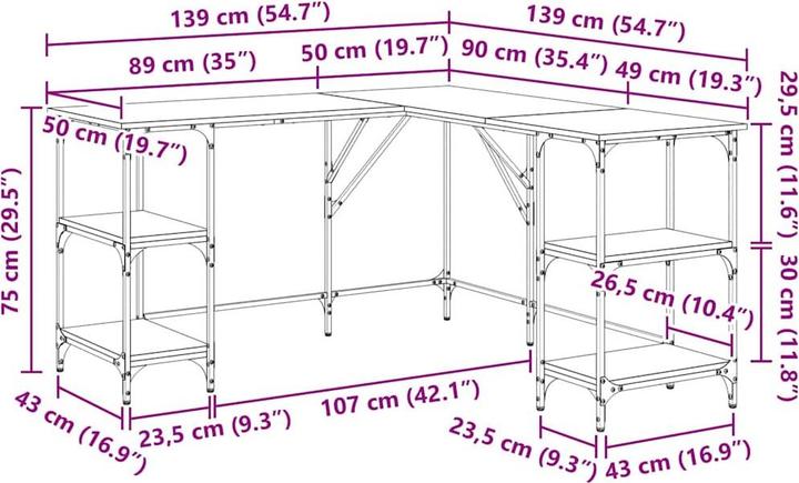 Image du produit vidaXL Büroschreibtisch (139 x 139 x 75 cm)