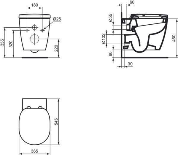 Produktbild Ideal Standard IDS Wand-Tiefspül-WC Plus 6 CONNECT FREEDOM, 360x540x400mm weiss I+