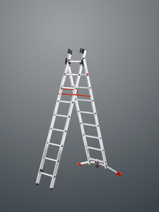 Actual product image Hailo S100 ProfiLOT, aluminium combination ladder 3-section, 2x9 + 1x8 rungs (Stepladder)