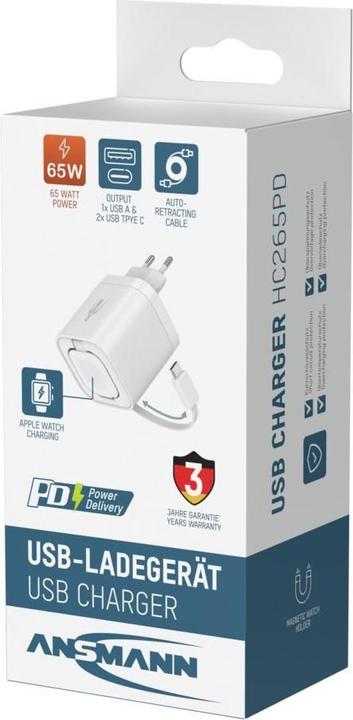 Actual product image Ansmann Home Charger HC265PD mit Kabel und Apple Watch Lader (65 W, 4 ports)