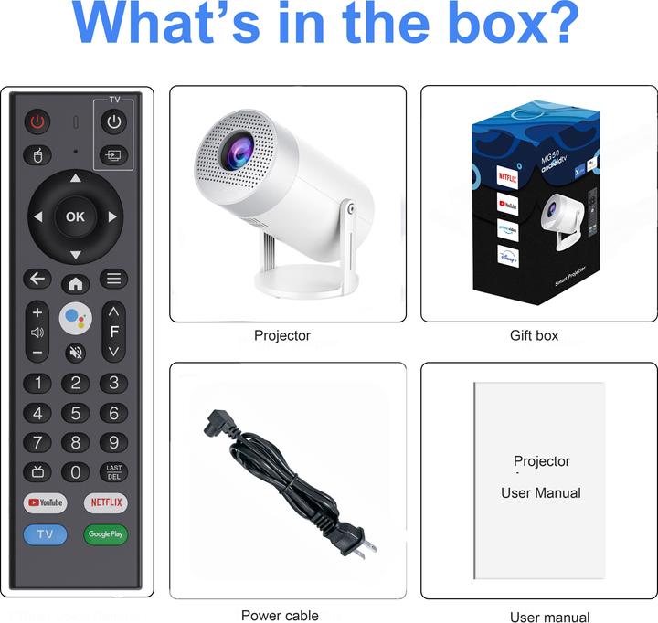 Produktbild PhoneLook Projektor Multimedia HG50 LED HD Beamer Heimkino mit Screen Mirroring (Android 12, WiFi 6) (HD, 300 lm)