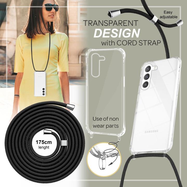 Actual product image Nalia Clear hybrid case with chain to hang around the neck