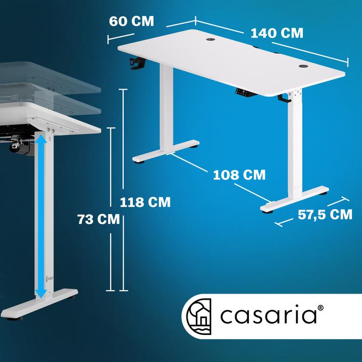 Actual product image Casaria Desk with adjustable height (140 x 60 x 118 cm)