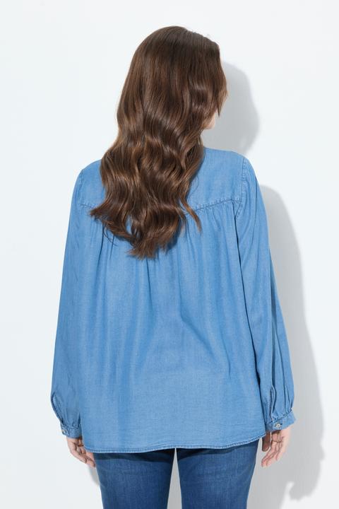 Produktbild Ulla Popken Jeansbluse, Stickerei, A-Linie, V-Ausschnitt, Langarm (58)