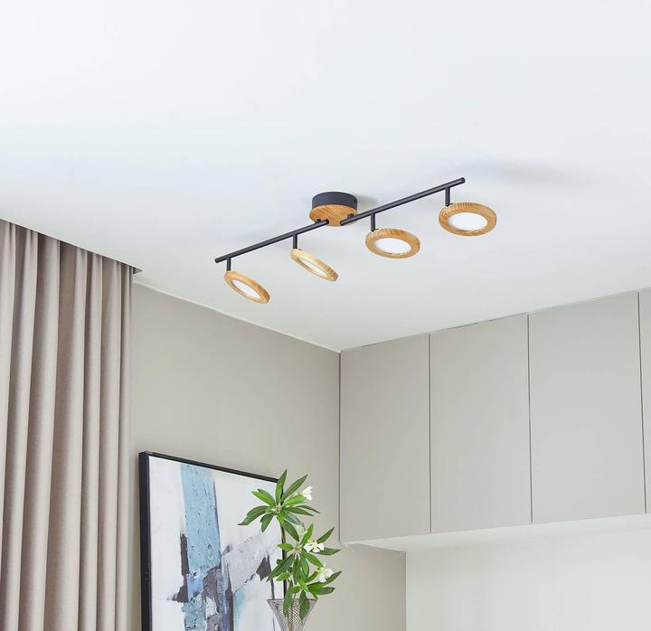 Actual product image Lindby Manel LED spotlight wood 4-light (1180 lm)