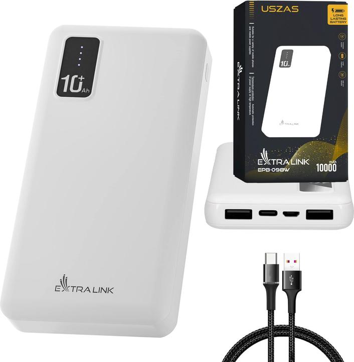 Image du produit Extralink EX.19638 Banque d'alimentation Lithium Polymère (LiPo) Blanc (10000 mAh, 10 W, 37 Wh)