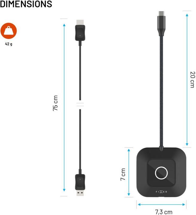 Actual product image Fixed - Wireless HDMI Extender AirLink (FIXA-AL-BK) - Plug&Play, 1080p Full HD, USB-C PD100W - Black (HDMI, 7.30 cm)
