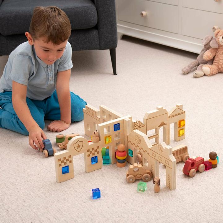 Actual product image TickiT Slot-together wooden play city scene