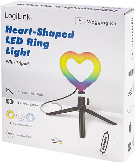 Actual product image LogiLink Heart-shaped LED stand with lighting control 15 RGB colour modes, 17 dynamic lighting effects
