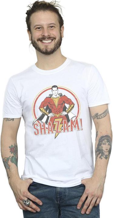 Actual product image Mens Shazam Retro Circle Distressed T-Shirt (XL)