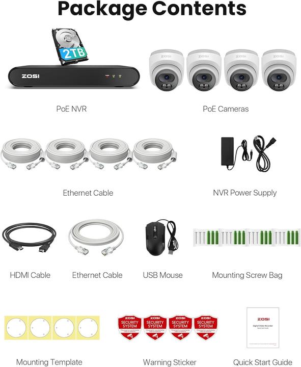 Actual product image Zosi PoE Überwachungskamera-Set mit Nachtsicht (2560 x 1440 Pixels)