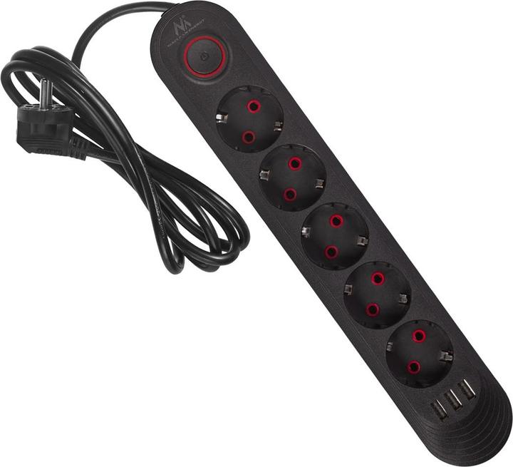 Actual product image Maclean Multiple socket outlet, extension cable with 5 sockets + 3 USB ports, 110-240 V (5x, USB-A, 1.50 m)