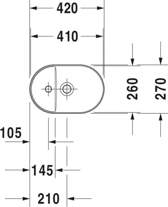 Actual product image Duravit Top basin LUV o ÜL m HLB 420x270mm lateral 1 HL gr sdm (270 mm, 420 mm)