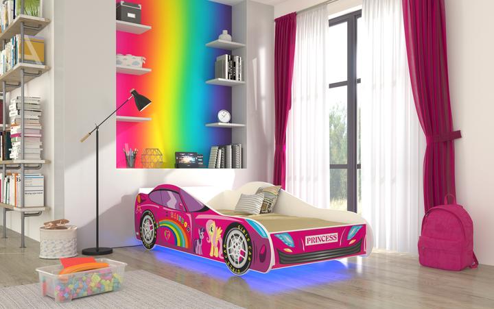 Actual product image ADRK Furniture Bed with mattress and lighting LED CAR PINK 160x80 (160 x 80 cm)