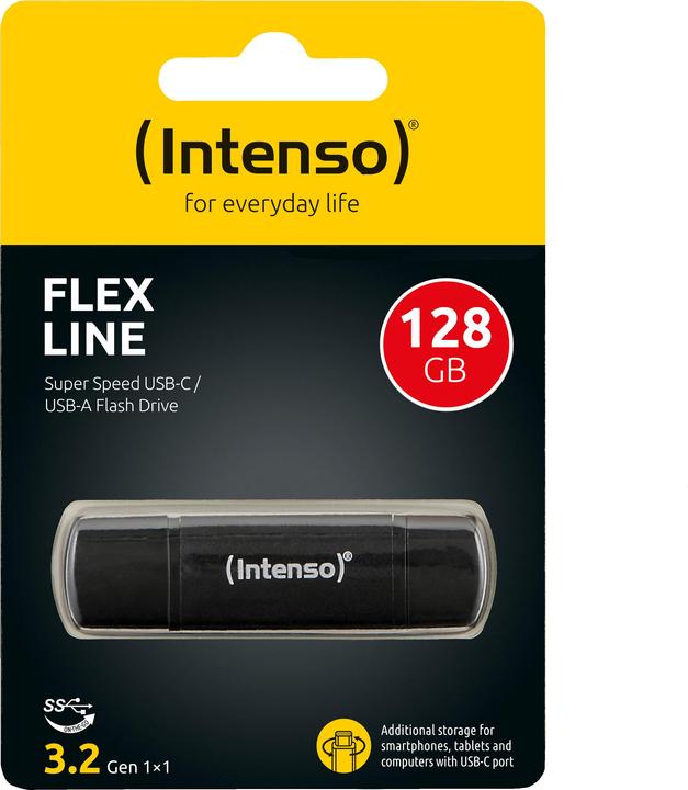 Actual product image Intenso USB Stick Flex Line 128GB USB 3.2 GEN 1X1 Black (128 GB, USB-A, USB-C)