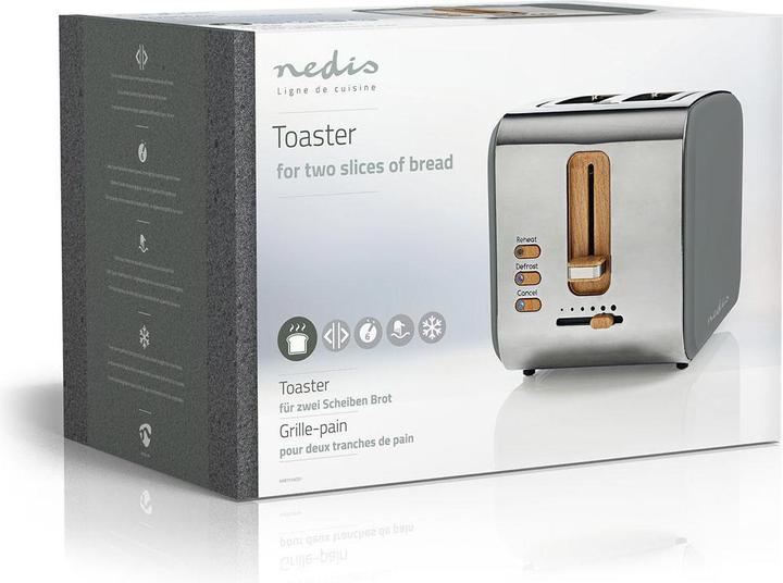Actual product image Nedis Toaster Soft Touch Series 2 slots Browning levels: 6 Defrost function Grey