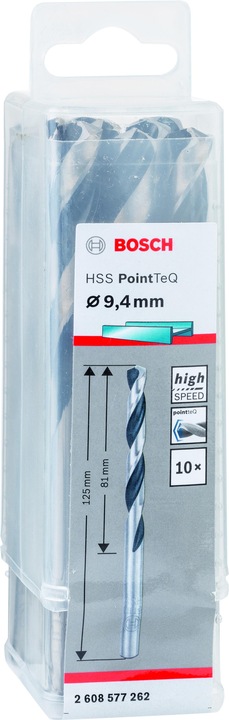 Produktbild Bosch Professional Zubehör Metallspiralbohrer HSS PointTeQ, DIN 338, 9,4 mm, 10er-Pack (9.4 mm)