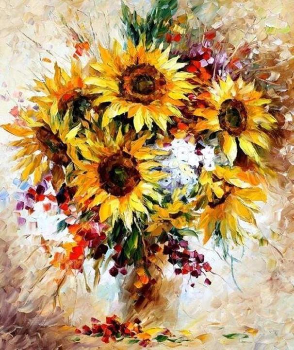 Figured'Art Malen nach Zahlen - Schöne Sonnenblumen auf Keilrahmen gespannt