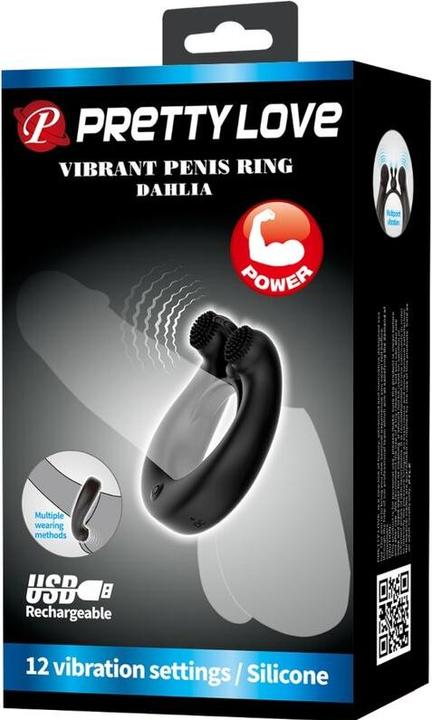 Actual product image Pretty Love - Dahlia Vibrationsring + Klitorisstimulator 12 Vibrationen Schwarz