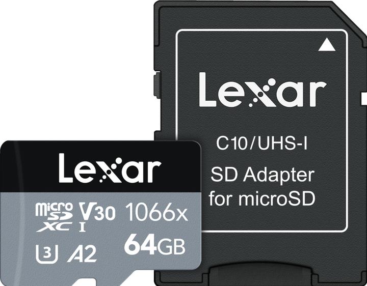 Actual product image Lexar Silver (64 GB, microSDXC, U3, UHS-I)