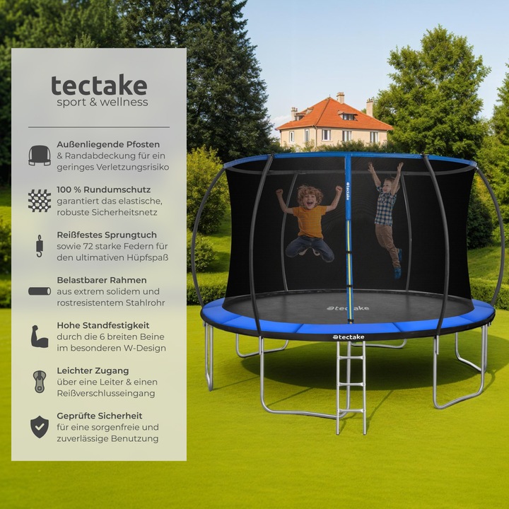 Actual product image tectake Trampoline Jumpy - tear resistant mat, safety net, padded edges, entry ladder (366 cm)