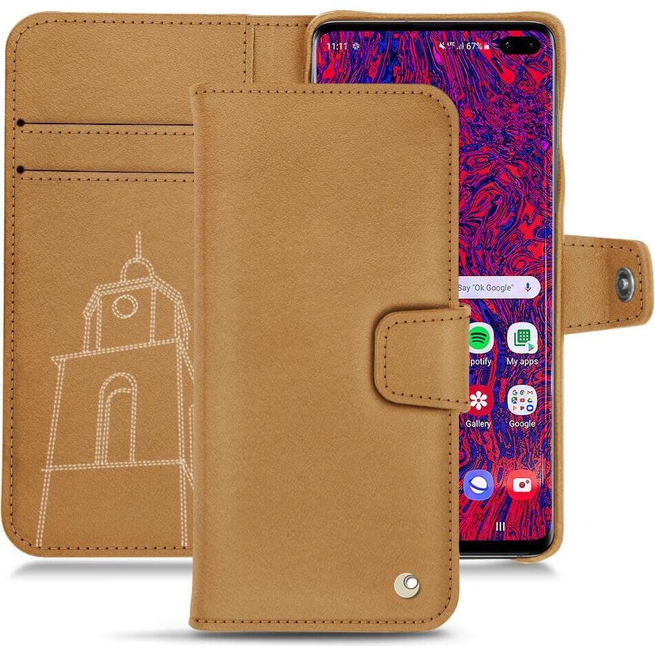Noreve Lederschutzhülle Wallet (Samsung Galaxy S10+), Smartphone Hülle, Braun