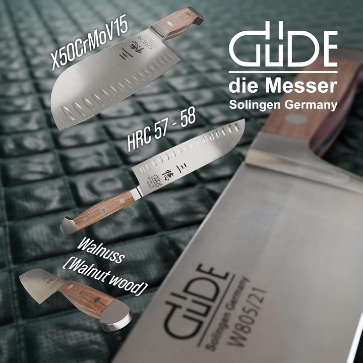 Produktbild Güde Santoku Messer, Kulle, Serie Alpha, Doppelkropf, Griff Walnussholz (18 cm)