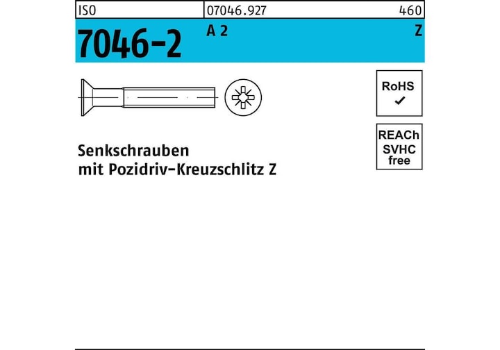 Produktbild Senkschraube ISO 7046-2 m.Kreuzschlitz-PZ M 8 x 12 -Z A 2 (100 Schrauben pro Stück)