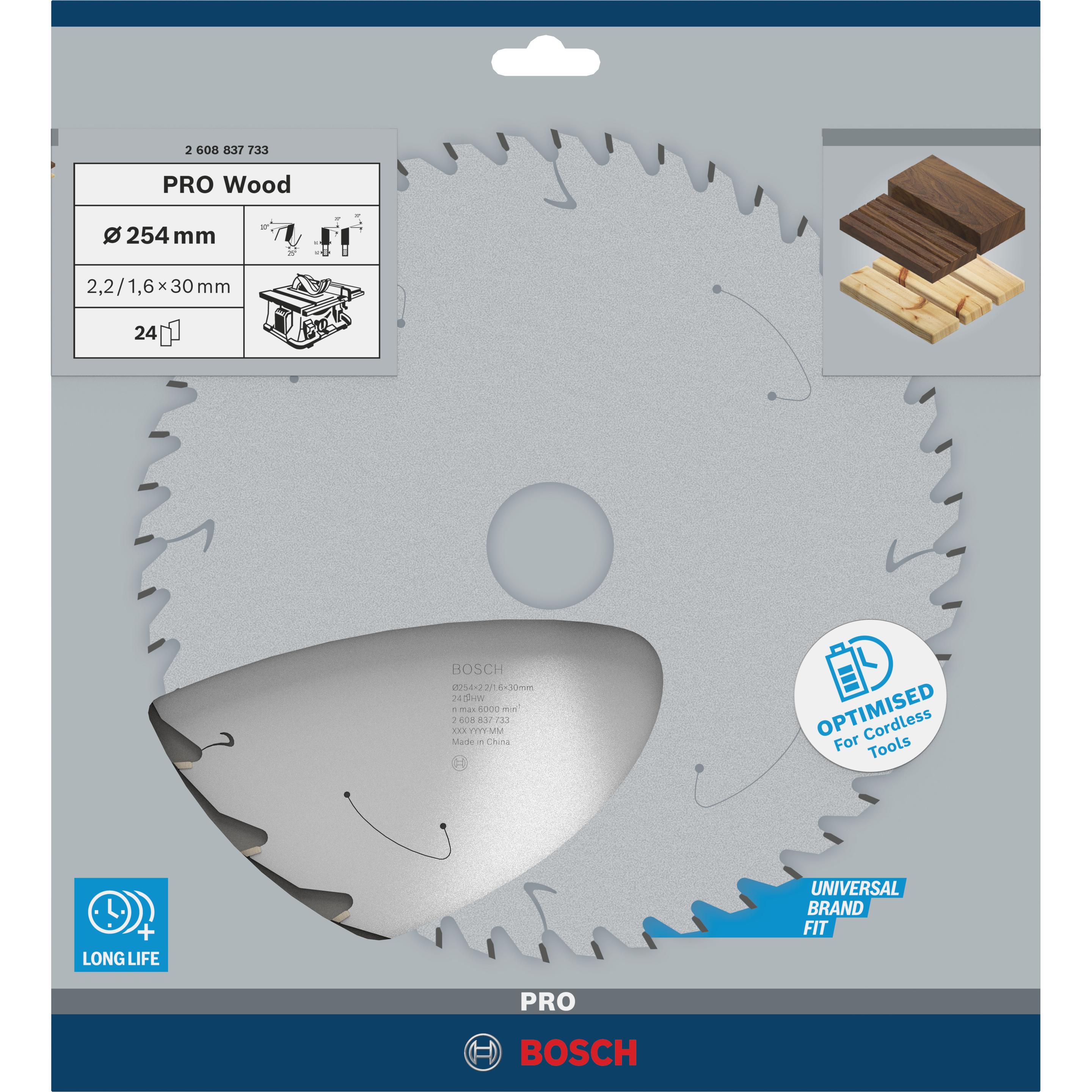 Thumbnail - Bosch Professional Zubehör, Sägeblatt, PRO Wood cordless Kreissägeblatt, 254 x 2,2 x 30 mm