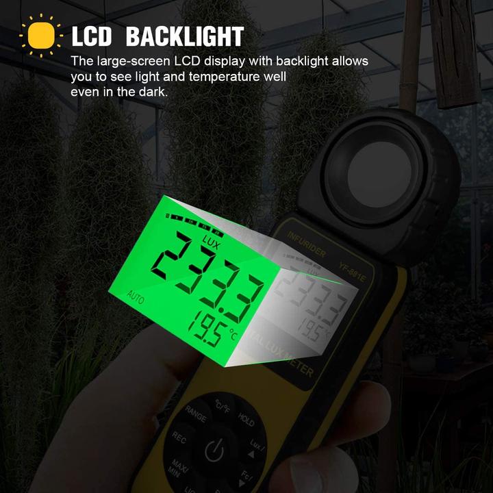 Actual product image Infurider Light Meter Up To 300,000 Lux (Luxmeter)