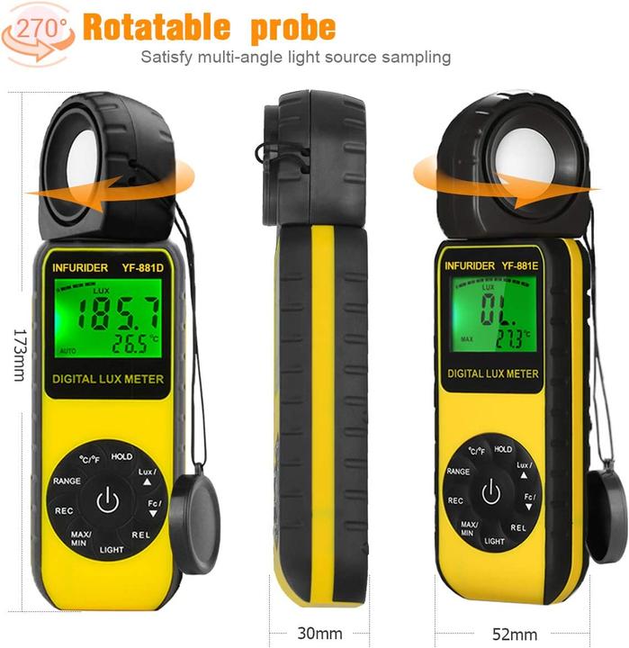 Actual product image Infurider Light Meter Up To 300,000 Lux (Luxmeter)