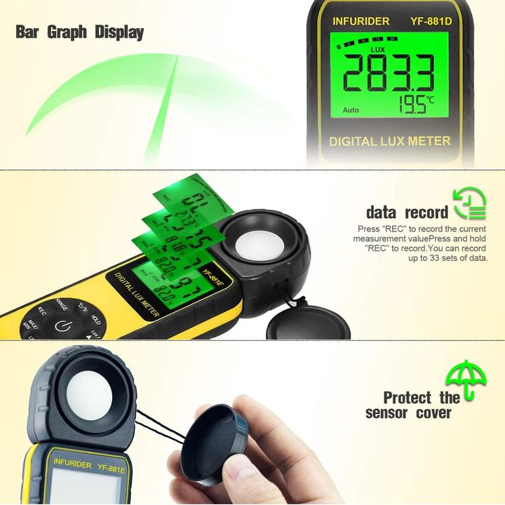 Actual product image Infurider Light Meter Up To 300,000 Lux (Luxmeter)