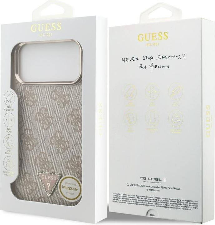 Produktbild Guess Case Magsafe 4G PU Leather Case With Triangle Logo And Gold Metal Camera Frame For iPhone 17 P (Apple iPhone 17 Pro Max)