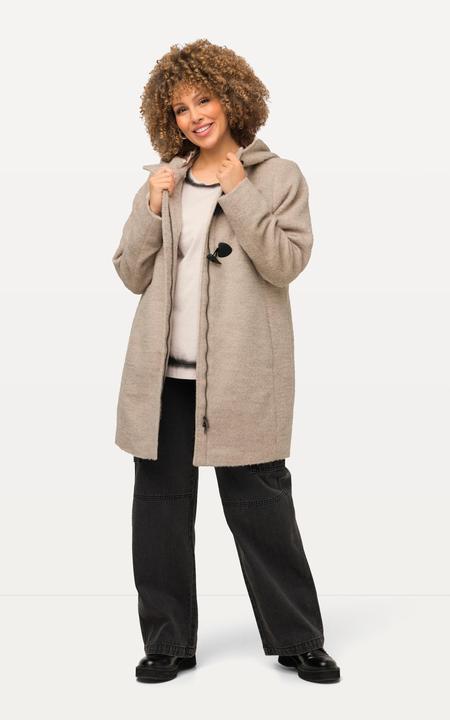 Image du produit Ulla Popken Duffle-coat en laine mélangée, ligne en A avec capuche, manches longues et boutons oblongs (42, 44)