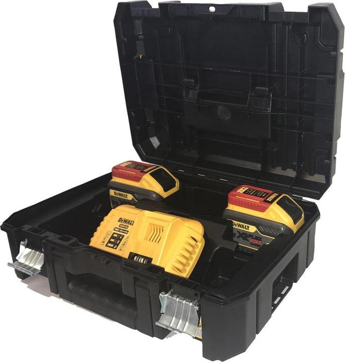 1x DeWalt DCB 118 XR FlexVolt 54 V / 18 V battery fast charger, 1x DeWalt TSTAK Box II DWST1-70703 Tool box / case Transport box, 2x DeWalt DCB 547 rechargeable battery 54 V 18 V 9 Ah Li-Ion FlexVolt, 1x DeWalt system insert for TSTAK II