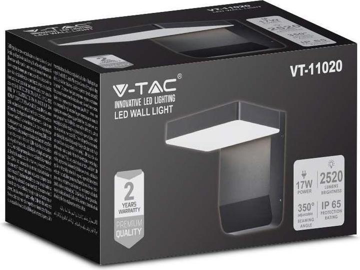 Actual product image V-TAC VT11020150B 20W LED Wall Light Black Body Square 4000K IP65 (2580 lm, IP65)