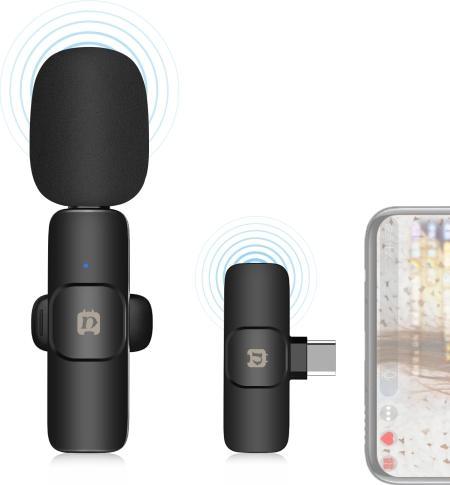 Puluz Wireless Lavalier Noise Reduction Reverb Microphone for Type-C/USB-C Device, Charging supp. (Black)