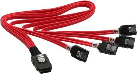 Actual product image InLine SAS cable (OCR), 1x Mini-SAS to 4x SATA