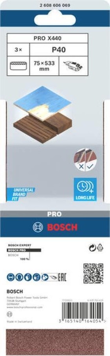 Energy Label Bosch Professional Zubehör PRO X440 sanding belt, 75 x 533 mm, G80 (80)