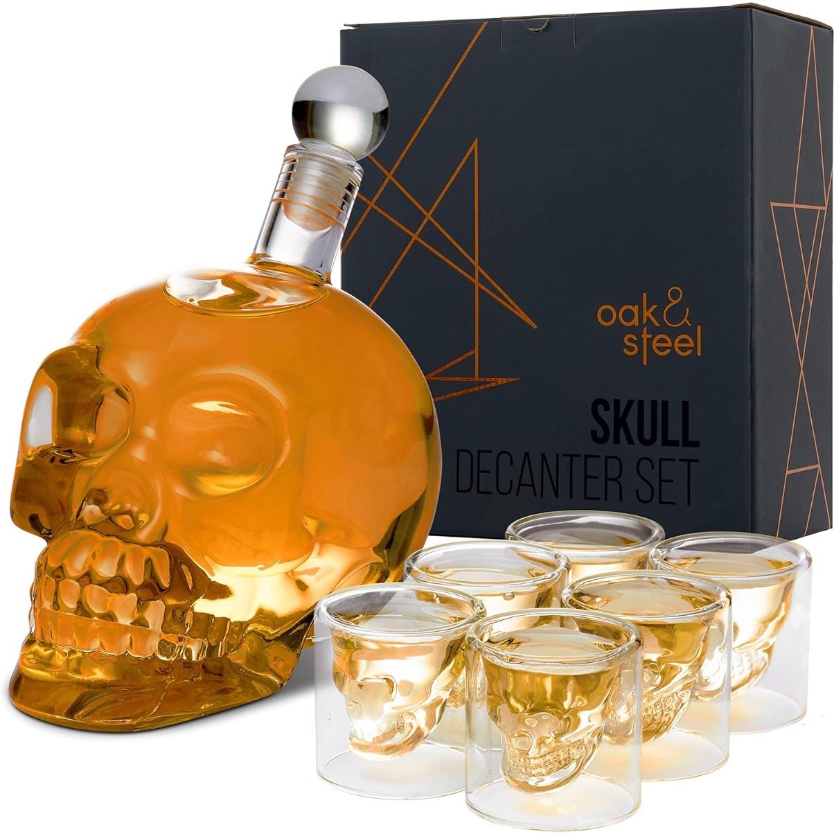 Oak & Steel Set di bicchieri da whisky e decanter con teschio, Contenitori per servire, Trasparente