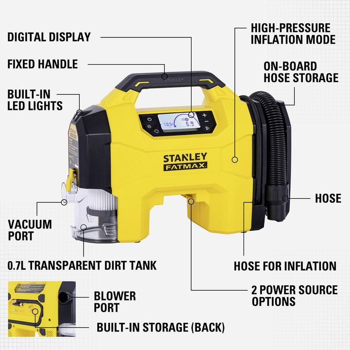 Produktbild Stanley SXVI02001 Akku-Kompressor 10 bar 12 V Adapter zum Betrieb per Kabel, Di