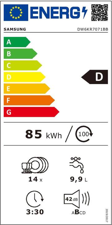 Energie-Label Samsung DW6KR7071BB/EG Vollintegrierter Einbau-Geschirrspüler