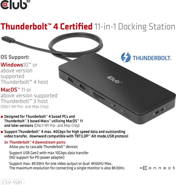 Produktbild Club 3D CSV-1581 (Thunderbolt, 11 Ports)