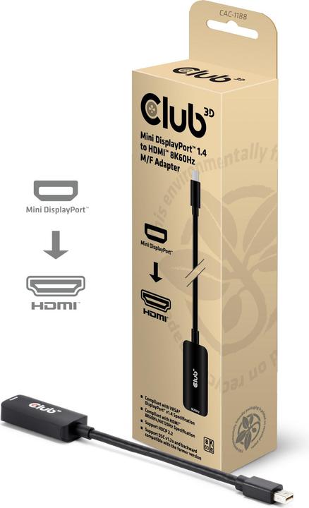 Produktbild Club 3D Mini DisplayPort™ 1.4 to HDMI™ 8K60Hz M/F Adapter (HDMI, 4.80 cm)