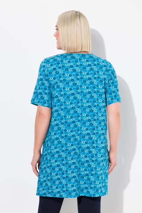 Immagine prodotto Ulla Popken Maglia dal taglio lungo e svasato con fiori, scollo a girocollo e mezze maniche (50, 52)