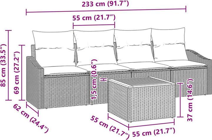 Actual product image vidaXL 5-piece garden sofa set with cushions Beige poly rattan acacia
