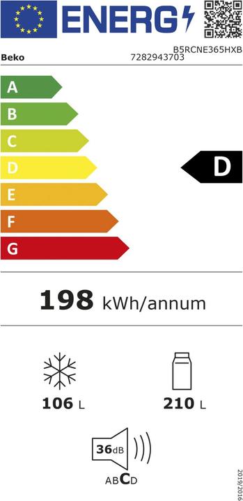 Label énergétique Beko B5RCNE365HXB (316 l)